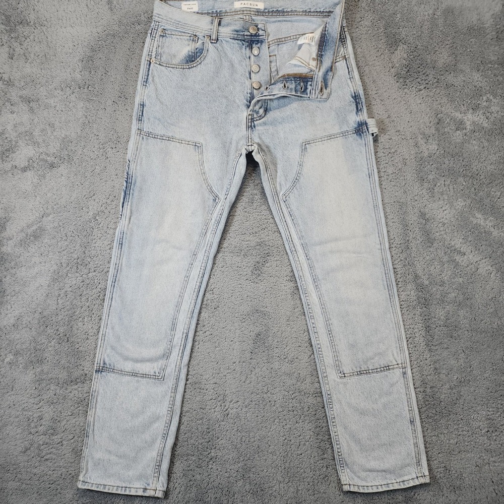 PacSun Double Knee Jeans Mens 31x32 Blue Light Wash Vintage Loose Carpenter